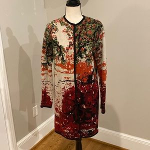 J Jill wearever cardigan floral duster layering sleek button closure boxy